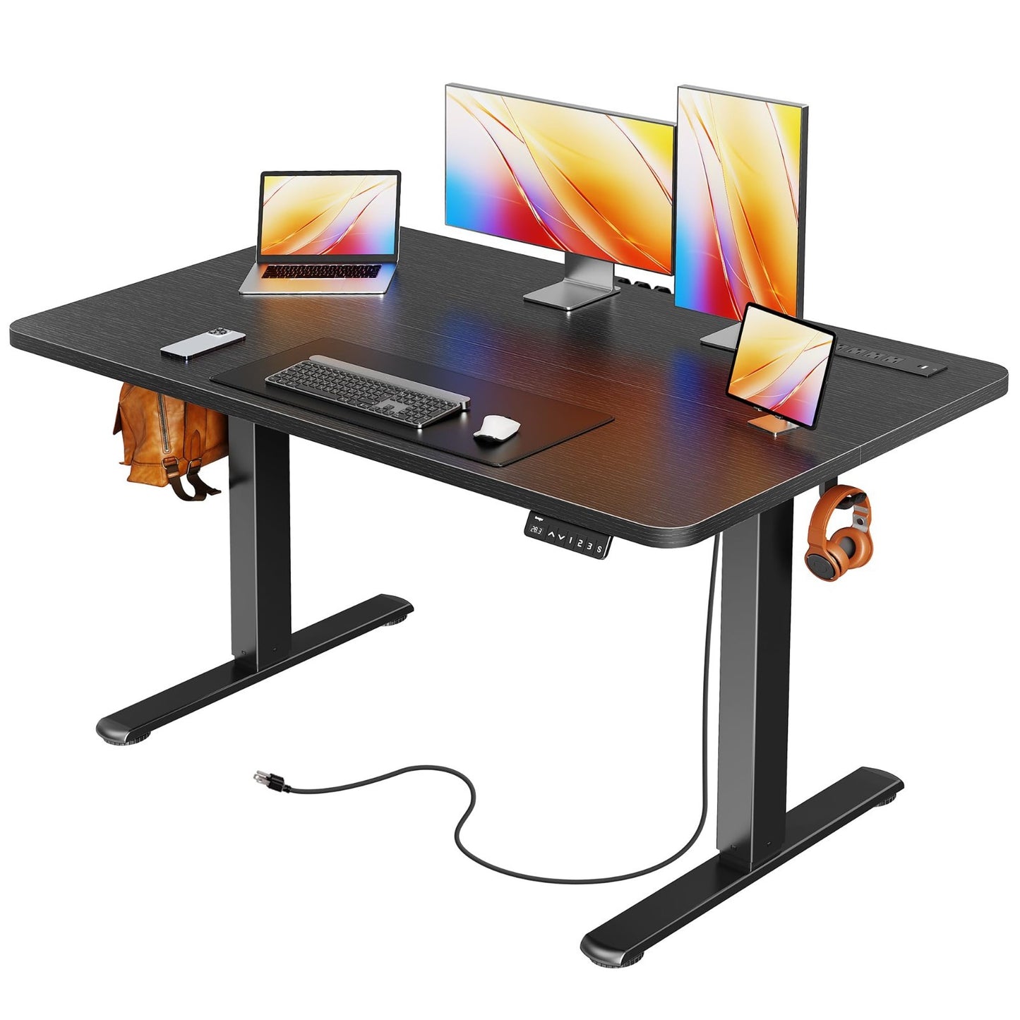 Height Adjustable Electric Standing Desk with USB-C & Power Outlets, 47x24" - Si1