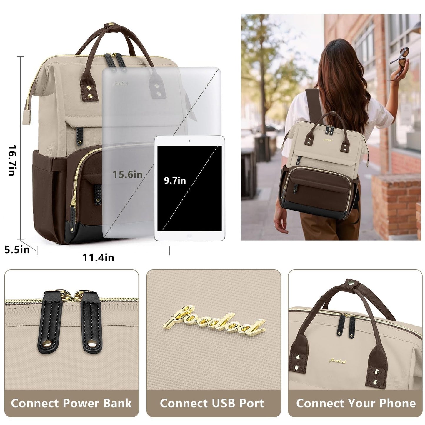 15.6" Laptop Backpack for Women   USB Charging, Large Travel Bag, College & Work3