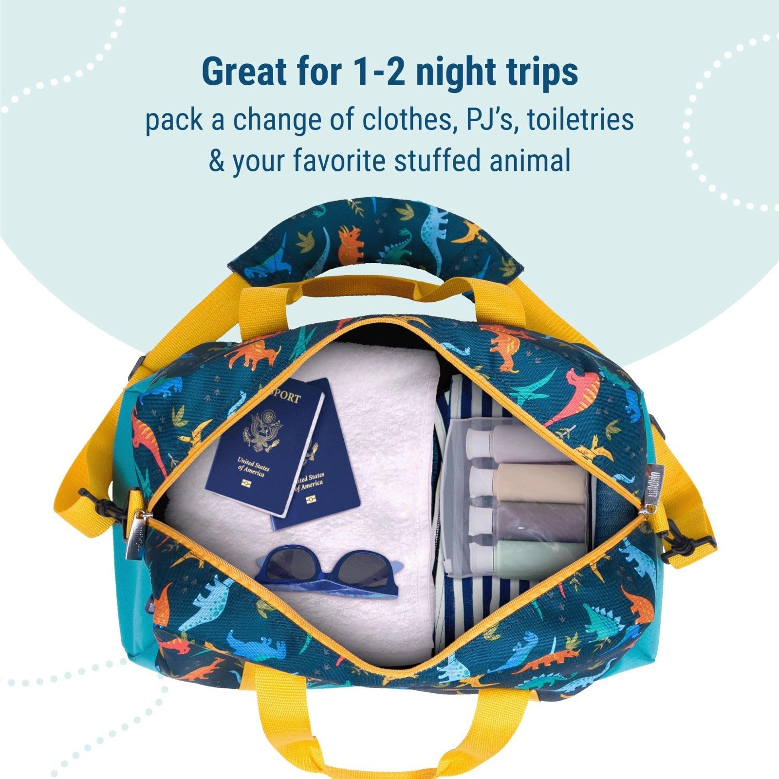 Kids Overnighter Duffel Bag - Carry-On Size for School & Sleepovers - Jurassic D6