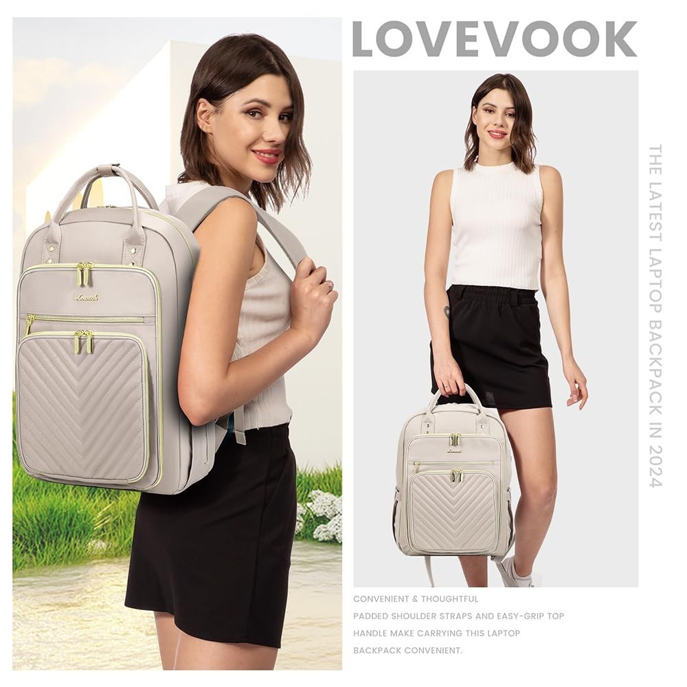 Stylish Water Resistant Laptop Backpack for Women, USB Charging, Travel Work Bag6