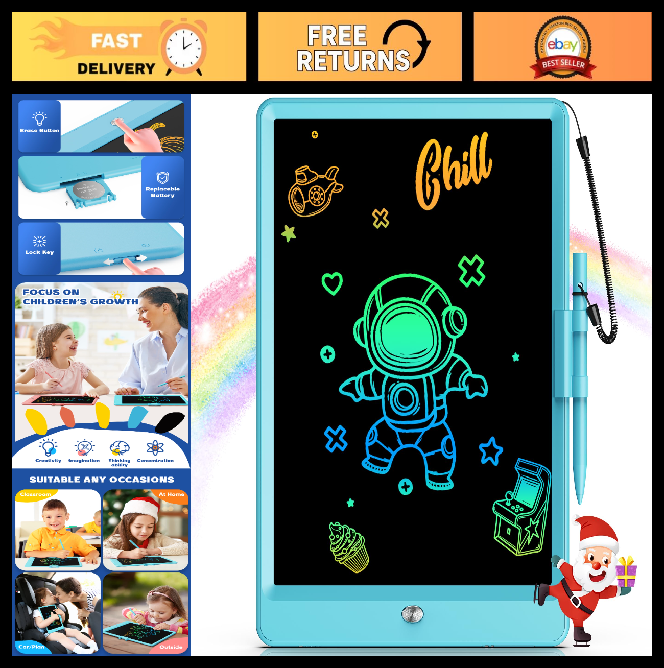 10" LCD Writing Tablet Doodle Board for Kids, Educational Drawing Pad Gift 3 8Y0