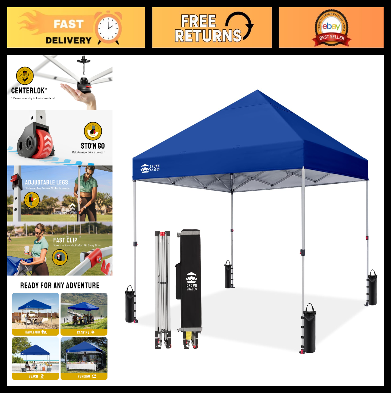 8x8 Pop Up Canopy Tent   Easy Setup, Navy Blue Outdoor Shade for Events, Parties0