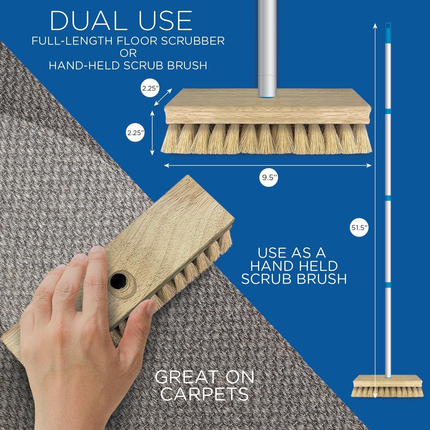 9" x 3.5" Deck Scrub Brush with Tampico Bristles - Outdoor Cleaning Tool, 9 Pack2