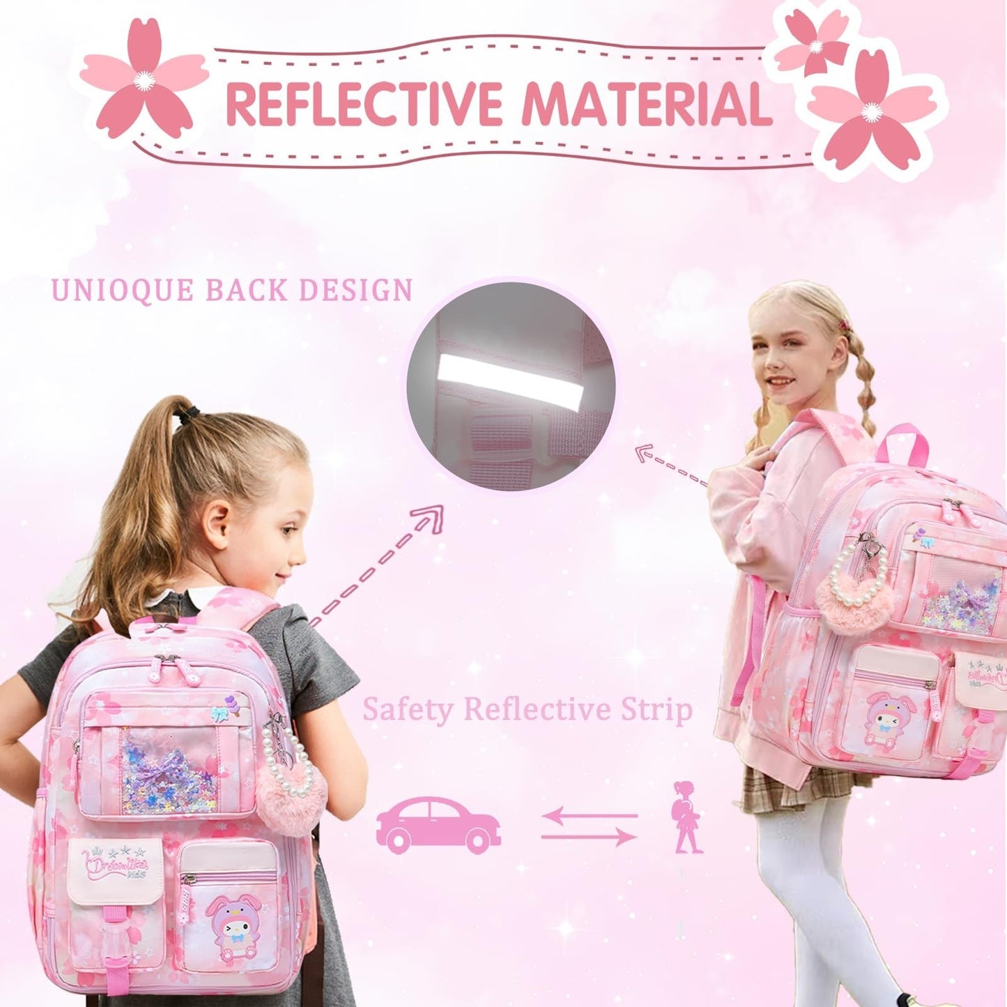 Stylish Girls School Backpack   17" Pink Book Bag with Multiple Pockets, Splash 6