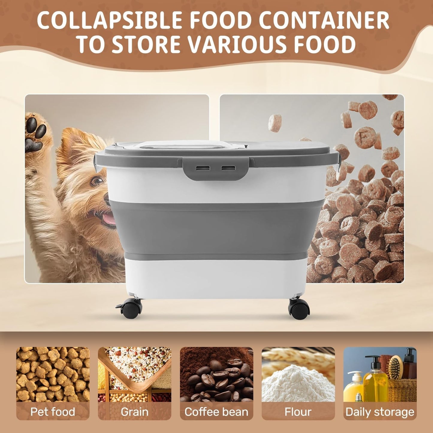 Collapsible Dog Food Storage Container 20LB - 2 Pack with Travel Bowl & Scoop, K2