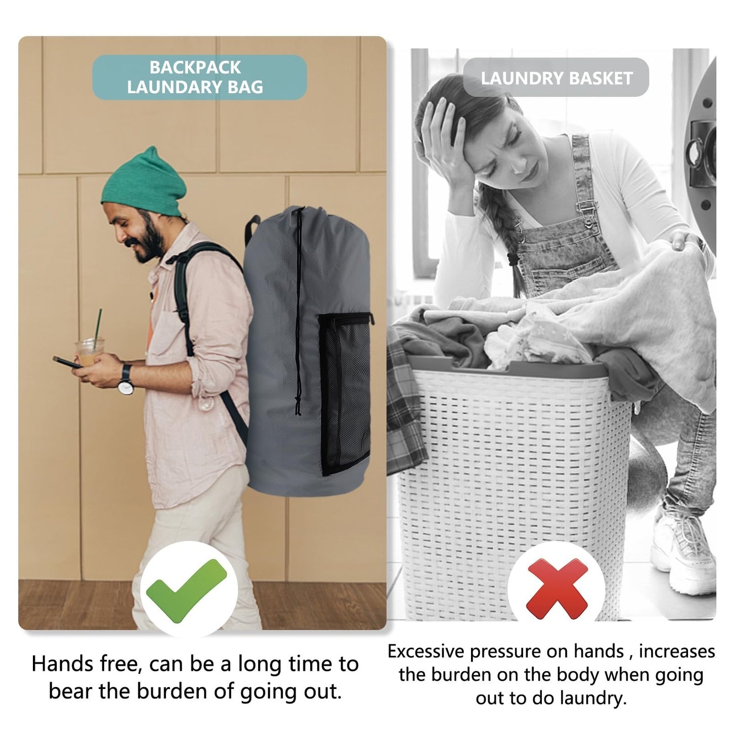 Extra Large Travel Laundry Bag Backpack - 2PCS with Mesh Pocket & Adjustable Str4