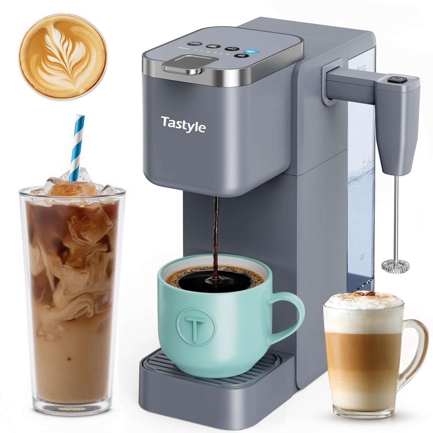 Single Serve Coffee Maker with Milk Frother, 40oz Tank, 6 Brew Sizes, BPA Free1