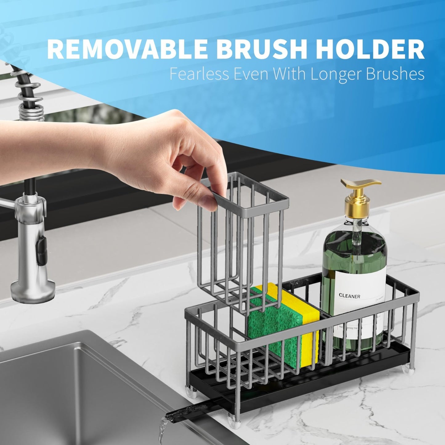 Kitchen Sink Sponge Holder Caddy Organizer   Rustproof 304 Stainless Steel, Dark3