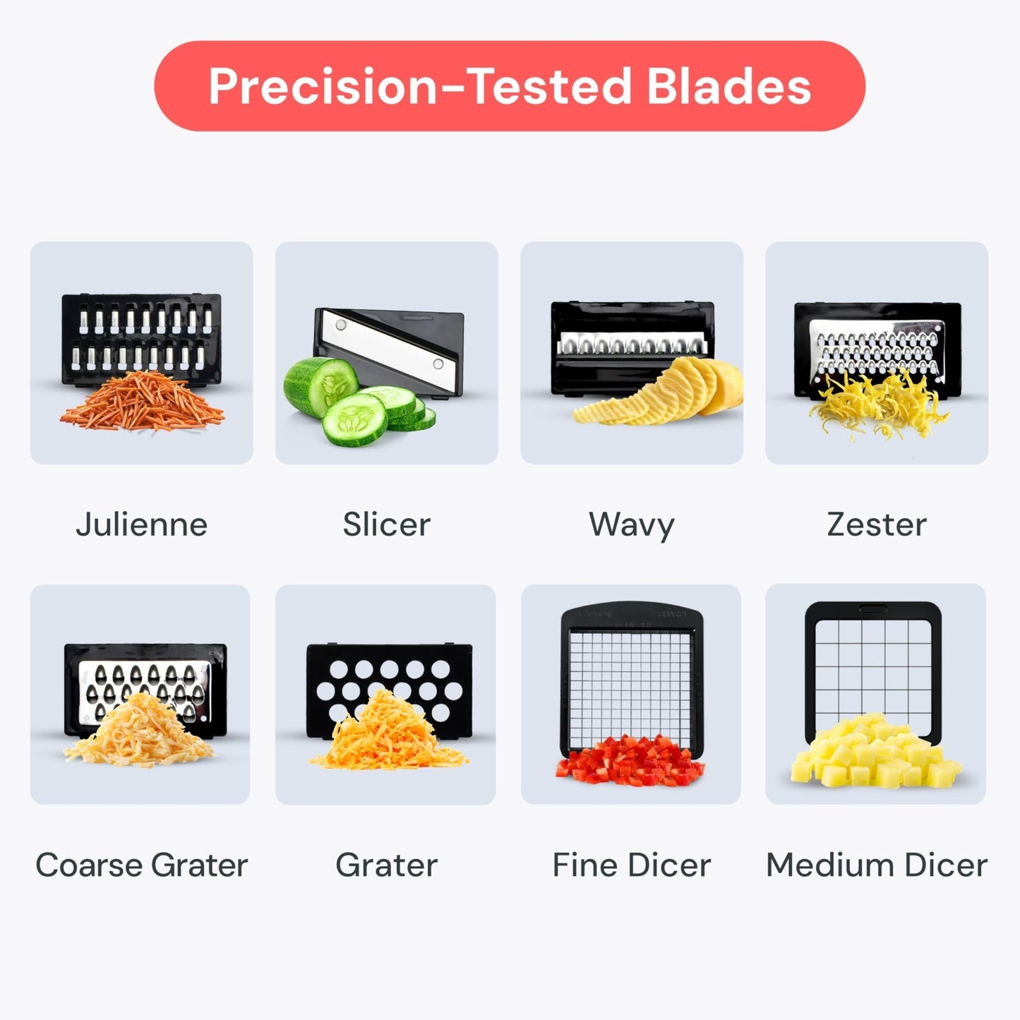 8 in 1 Vegetable Chopper & Mandoline Slicer   Sharp Stainless Steel Blades, Mult3