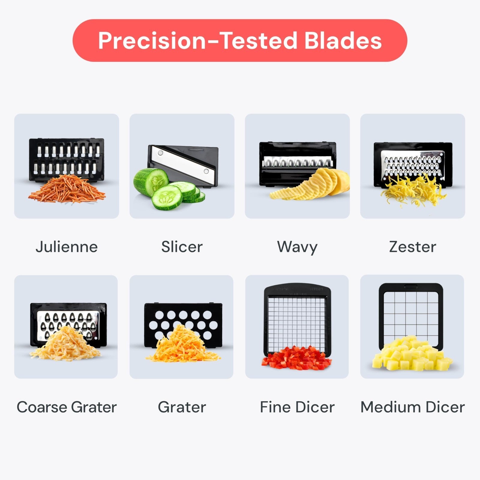 8 in 1 Vegetable Chopper & Mandoline Slicer   Sharp Stainless Steel Blades, Mult3
