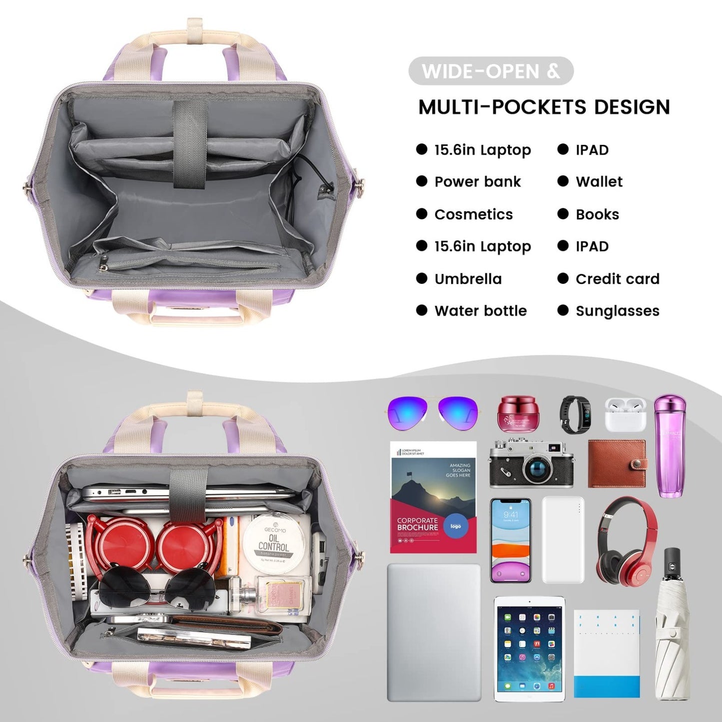 Stylish Water Resistant Laptop Backpack for Women, Fits 15.6" Laptops, RFID Safe5