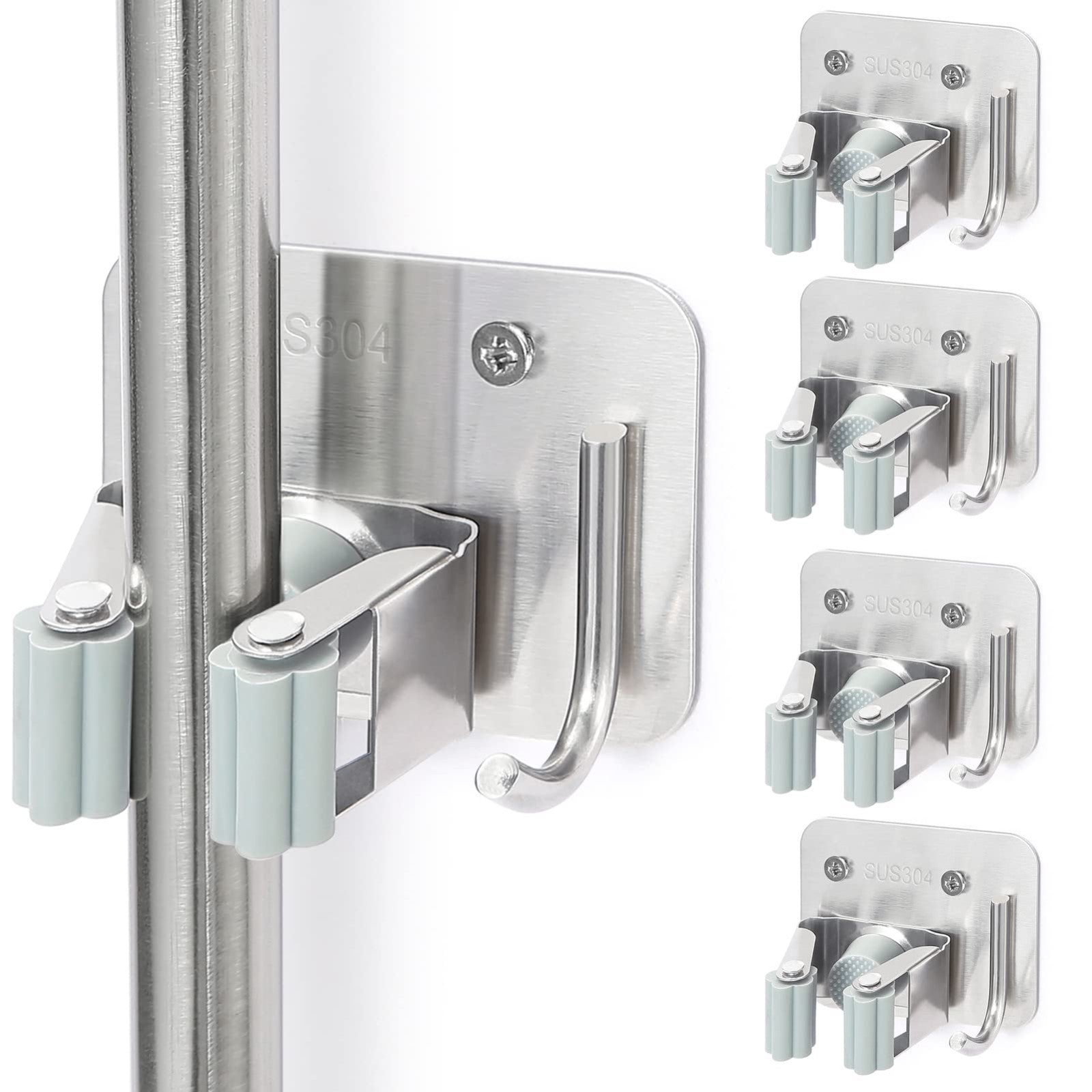 Heavy Duty Wall Mount Broom Holder - Stainless Steel Mop Gripper Rack for Laundr1