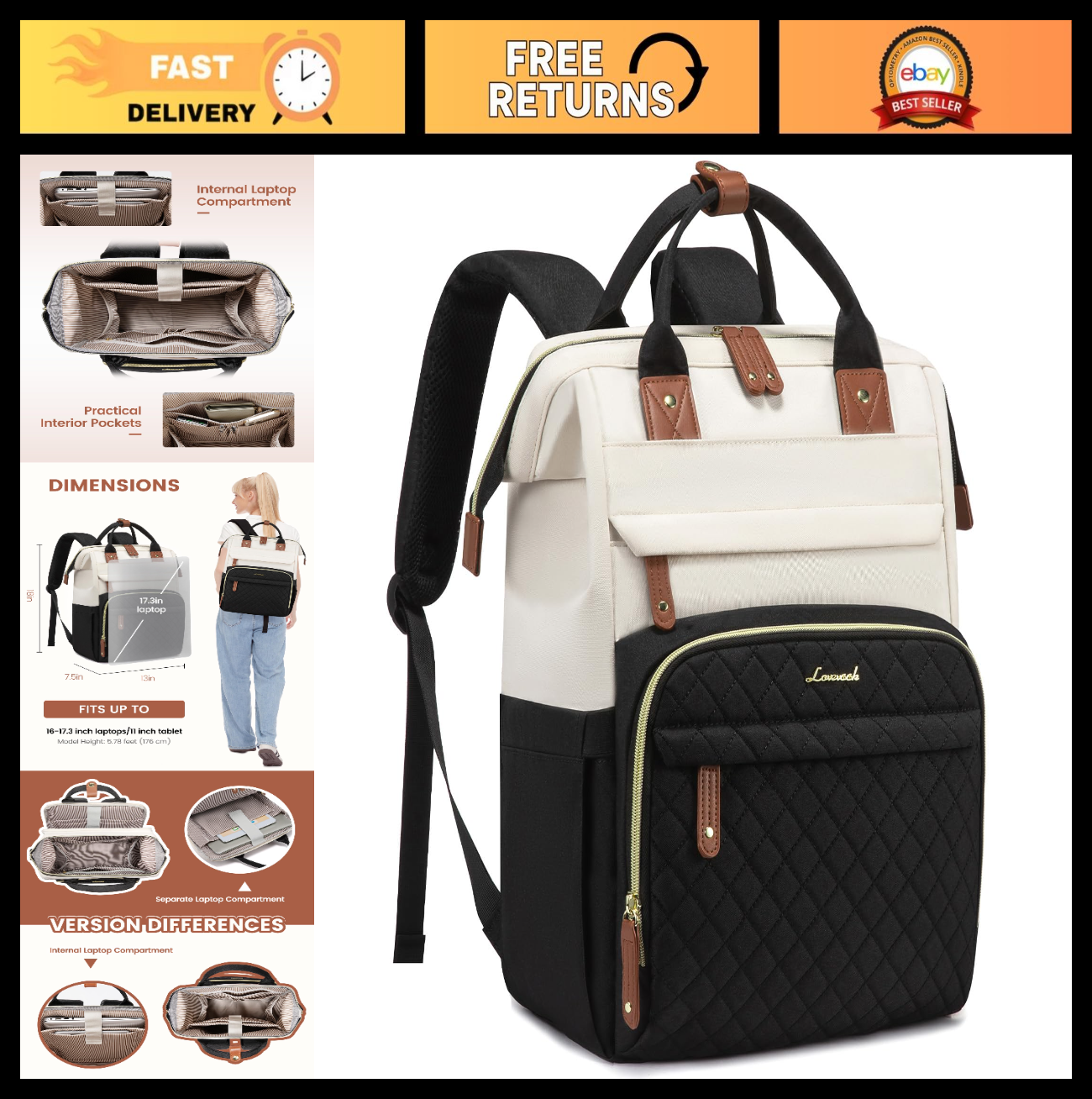 Waterproof 17.3'' Laptop Backpack for Women, Nurse & Teacher Work Bag, Travel Pu0