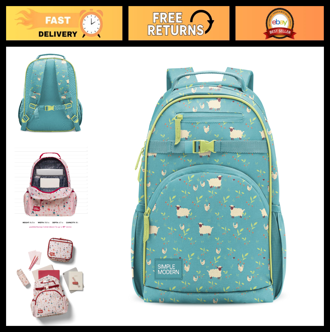Kids School Backpack 18L for Girls & Boys | Cute Sheep Design, Durable & Lightwe0