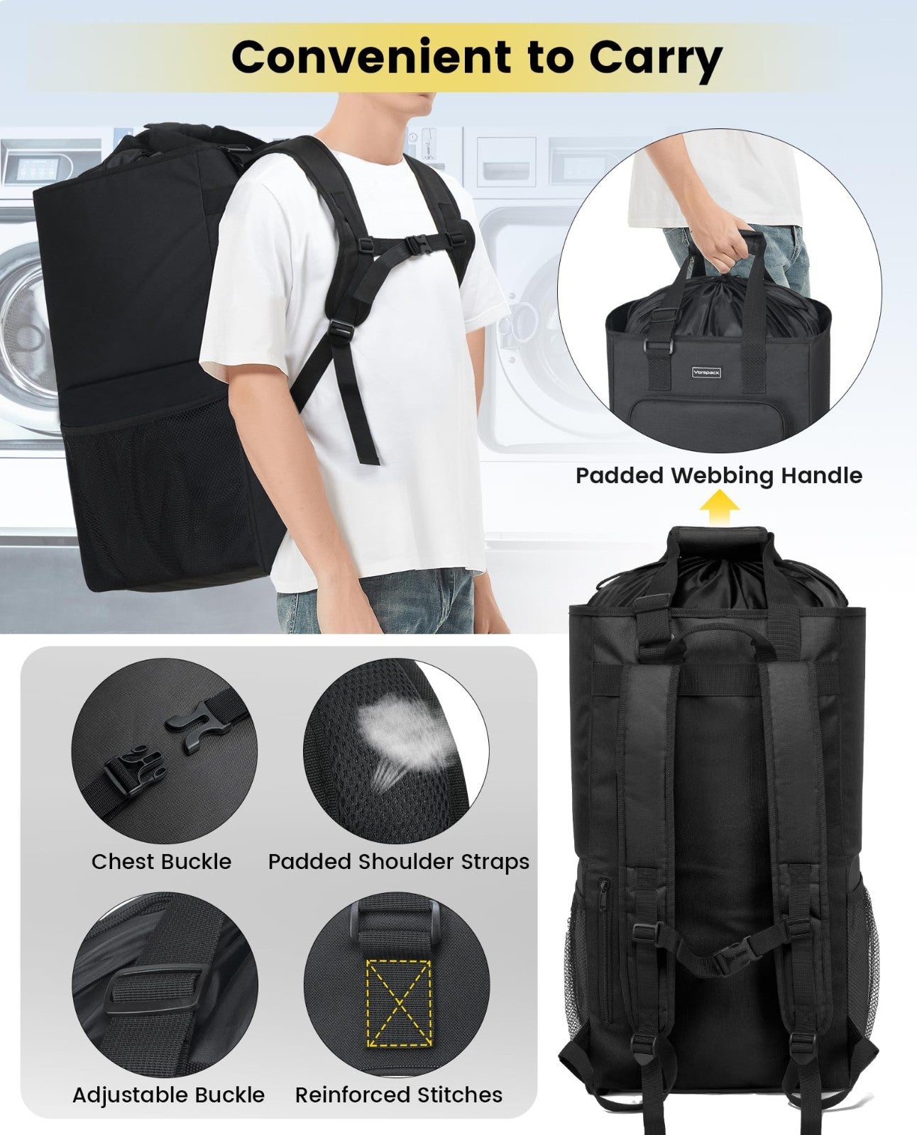 Extra Large 2-in-1 Laundry Bag Backpack with Shoulder Straps - Heavy Duty Portab4