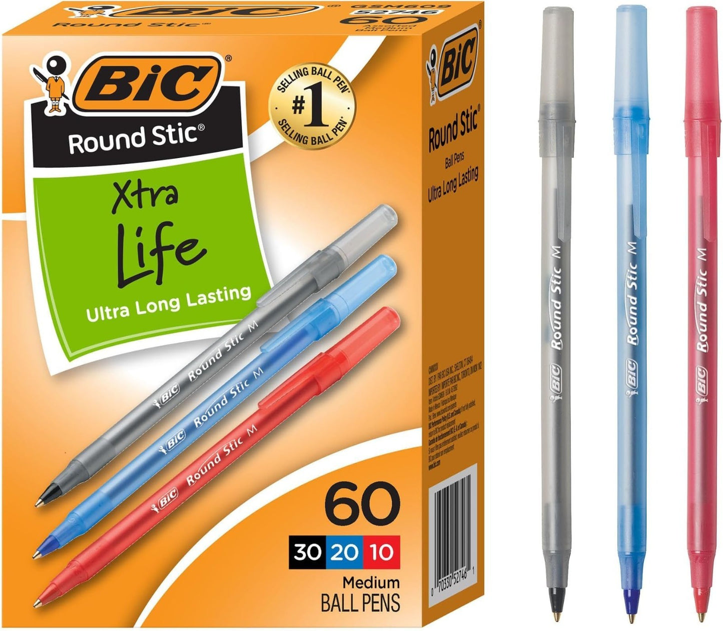 60 Count Assorted Ink Ballpoint Pens, Medium Point 1.0mm, Comfortable Grip, Bulk1