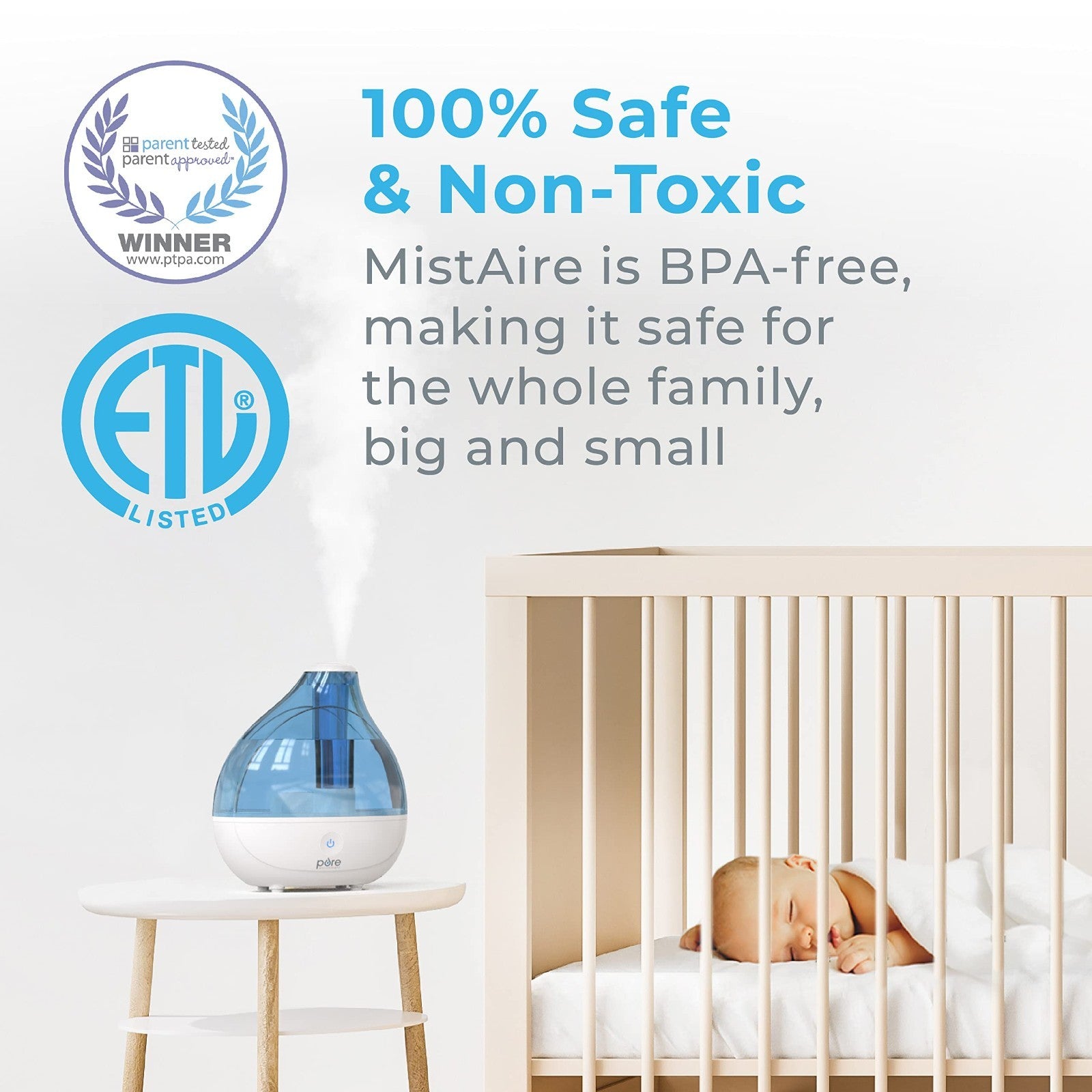 Ultrasonic Cool Mist Humidifier - Quiet, Long-Lasting 25H for Bedroom, Nursery &4