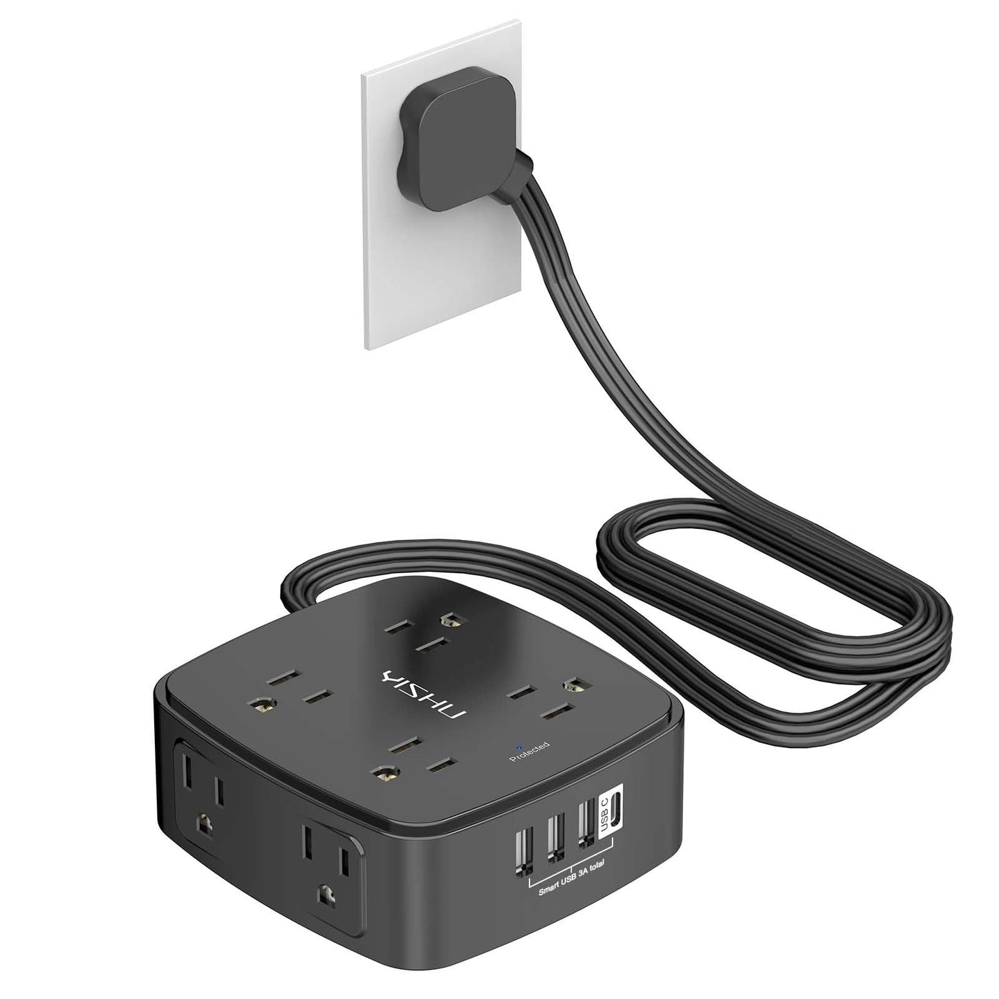 6ft Surge Protector Power Strip, 8 Outlets & 4 USB Ports, Flat Extension Cord, W1
