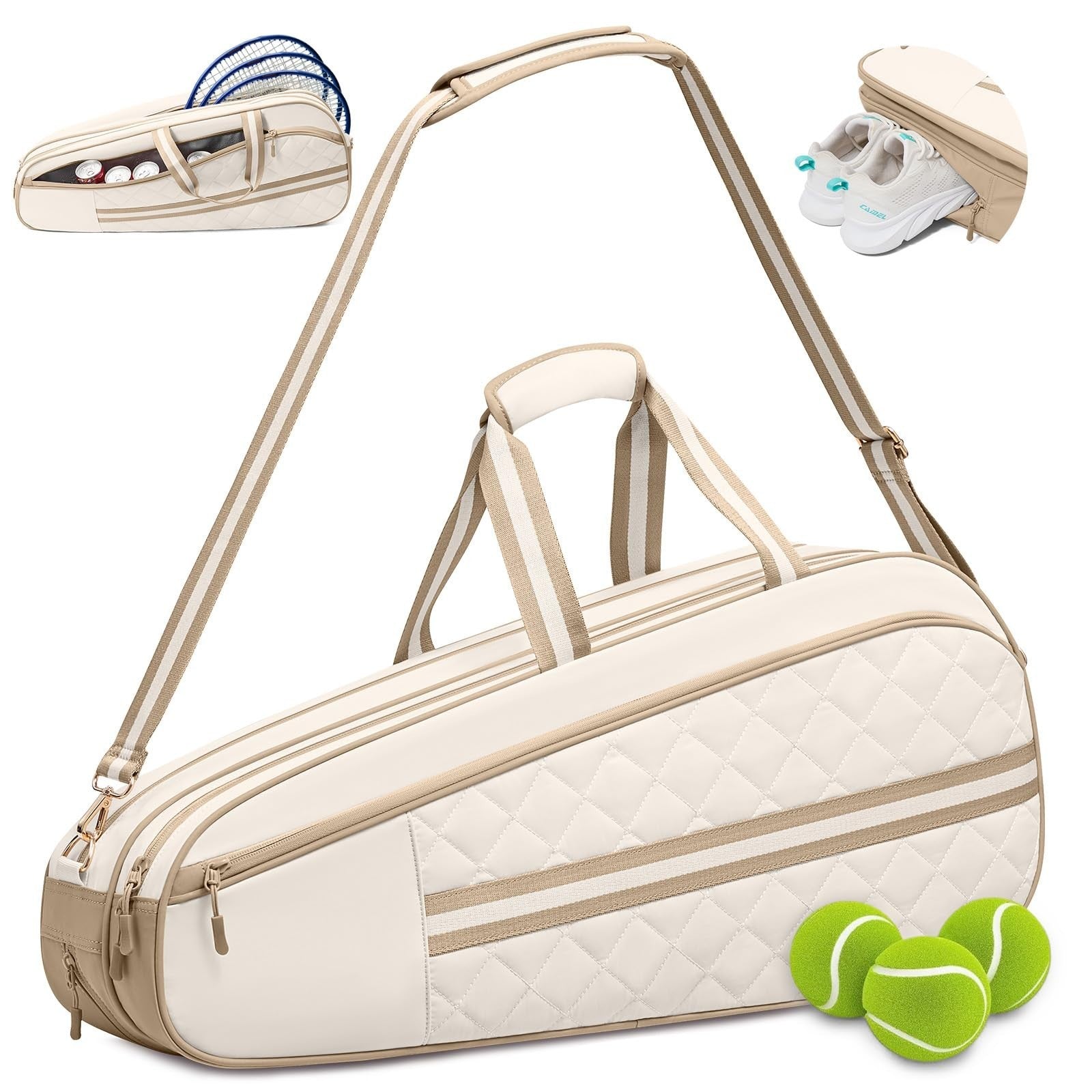 Water-Resistant Tennis Racket Bag for 3-6 Rackets, Shoe Compartment & Insulated1
