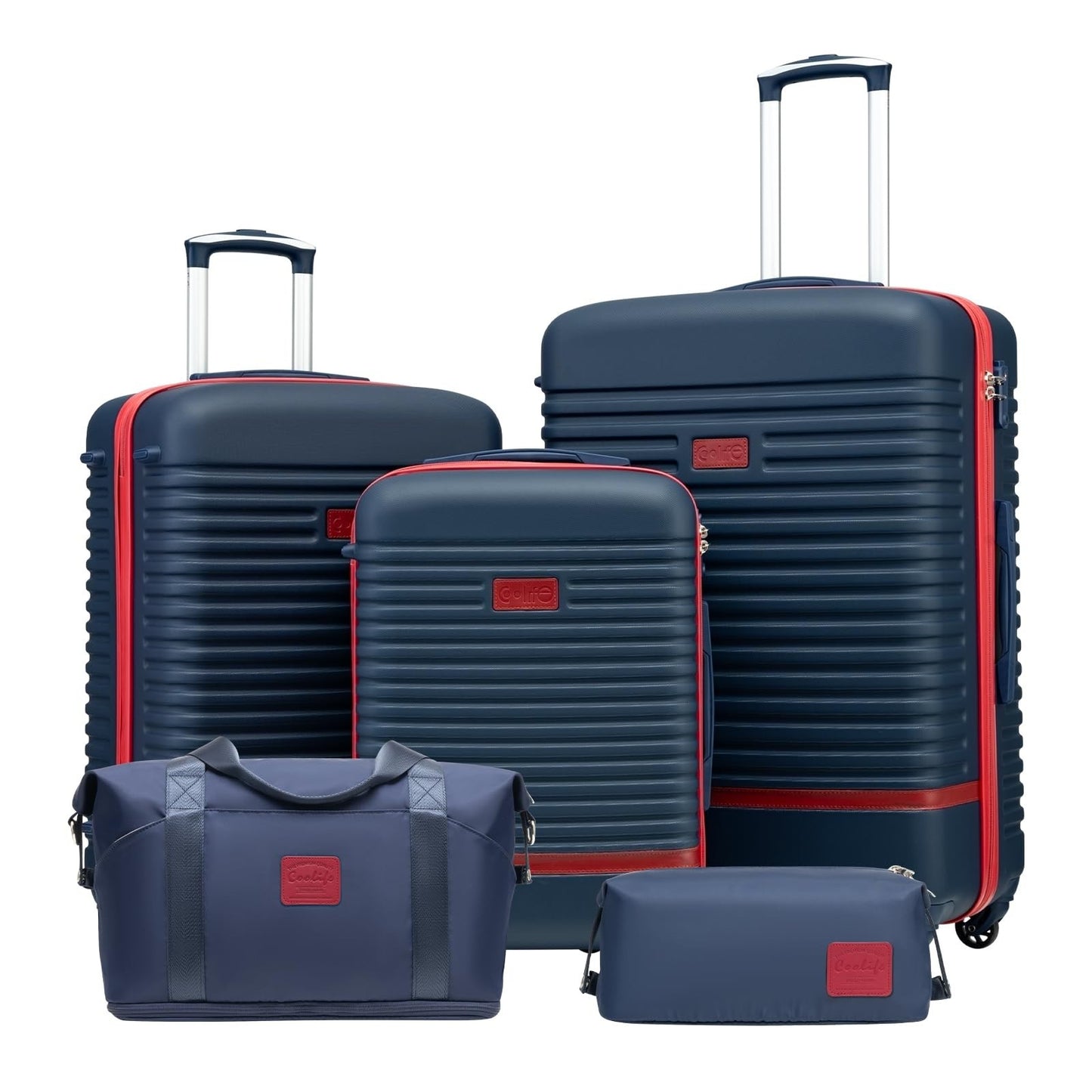 5-Piece Carry-On Luggage Set, Navy Red, 360° Spinner Wheels, Water-Resistant, Li1