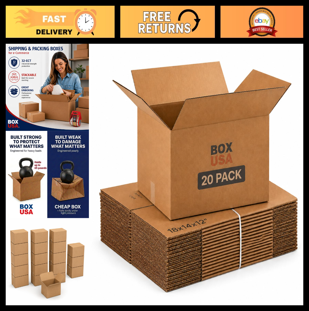 Medium Moving Boxes 20 Pack   18"x14"x12" Corrugated Cardboard for Shipping, Pac0