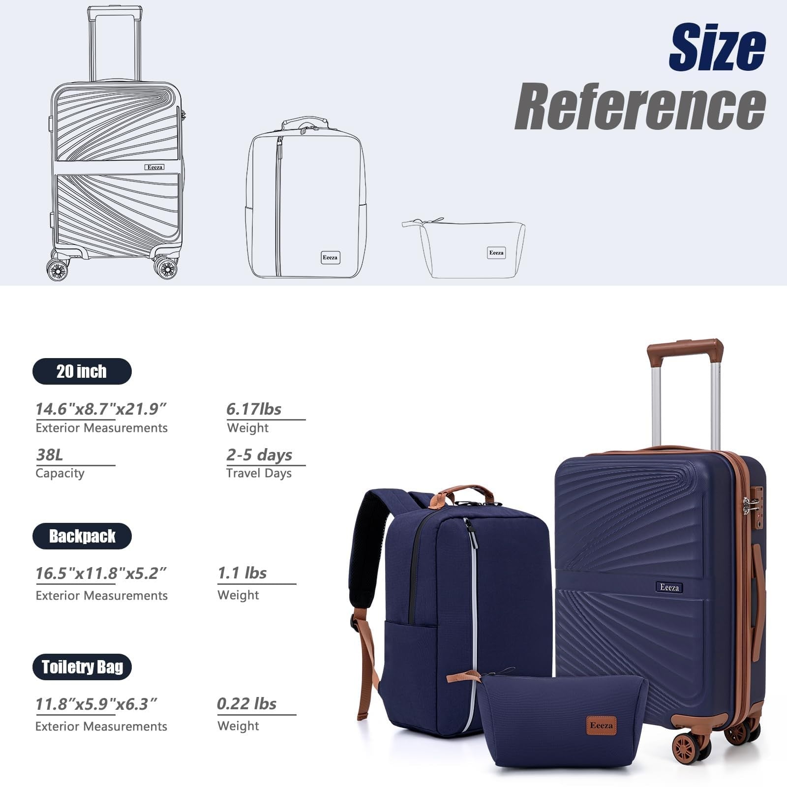 3-Piece Carry-On Luggage Set - Lightweight ABS Hardshell, 360° Spinner Wheels, T5
