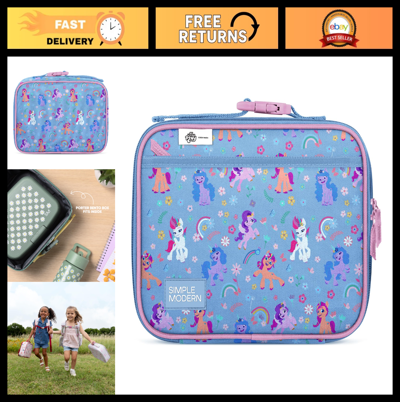 Cute Insulated Kids Lunch Box & Bag | Fits Bento Containers | School Lunch Tote0