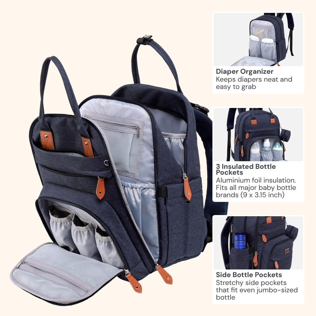 Multi Function Diaper Bag Backpack   Water Resistant Baby Travel Tote, Changing4