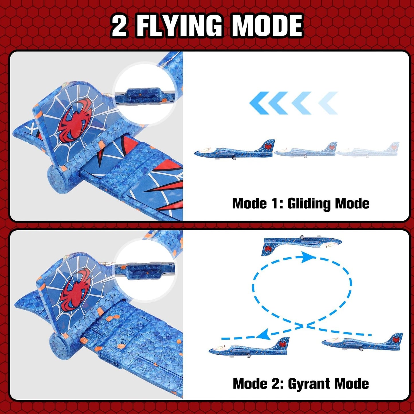 3 Pack LED Foam Glider Airplane Launcher Toys | Catapult Plane, 2 Flight Modes,6