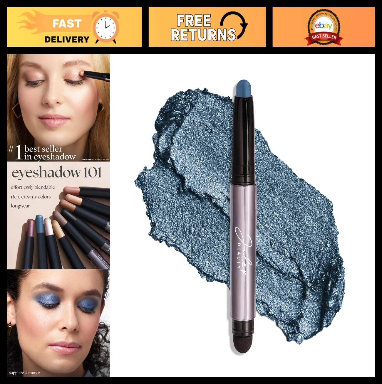 Crème-to-Powder Eyeshadow Stick - Sapphire Shimmer, Long-Lasting, Easy Applicati0