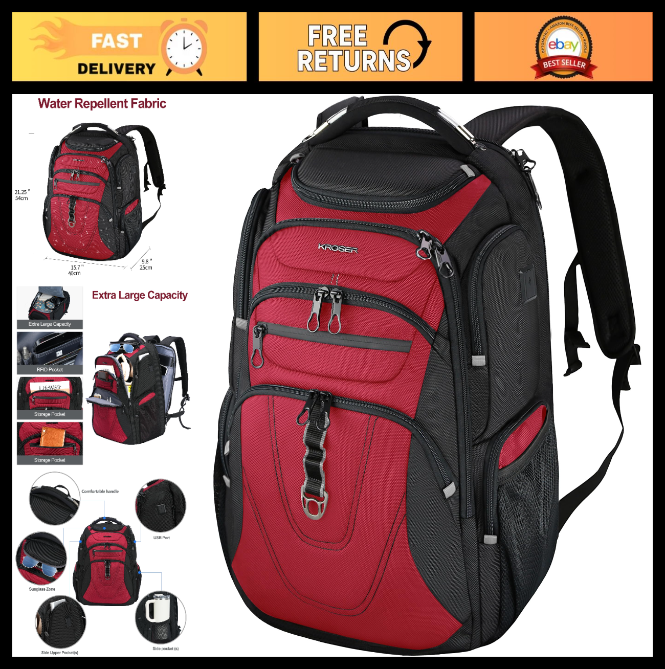 XXXL Travel Laptop Backpack 18.4 Inch, Waterproof Computer Bag for Men & Women0