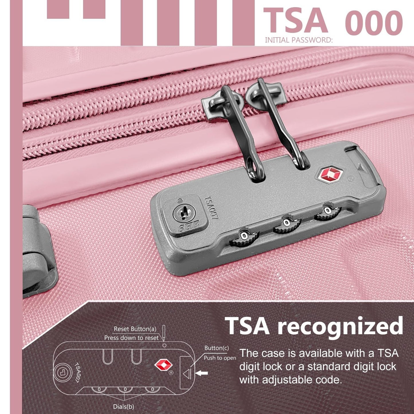Expandable 6-Piece Luggage Set with Wheels, Pink Hardshell Suitcases, TSA Lock,2