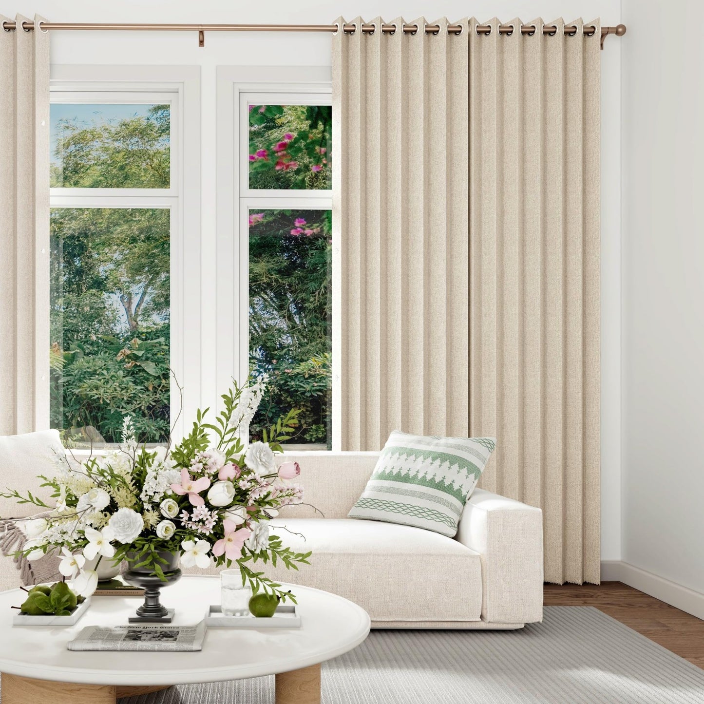 100% Blackout Faux Linen Pinch Pleated Curtains for Living Room, Theater, Patio1