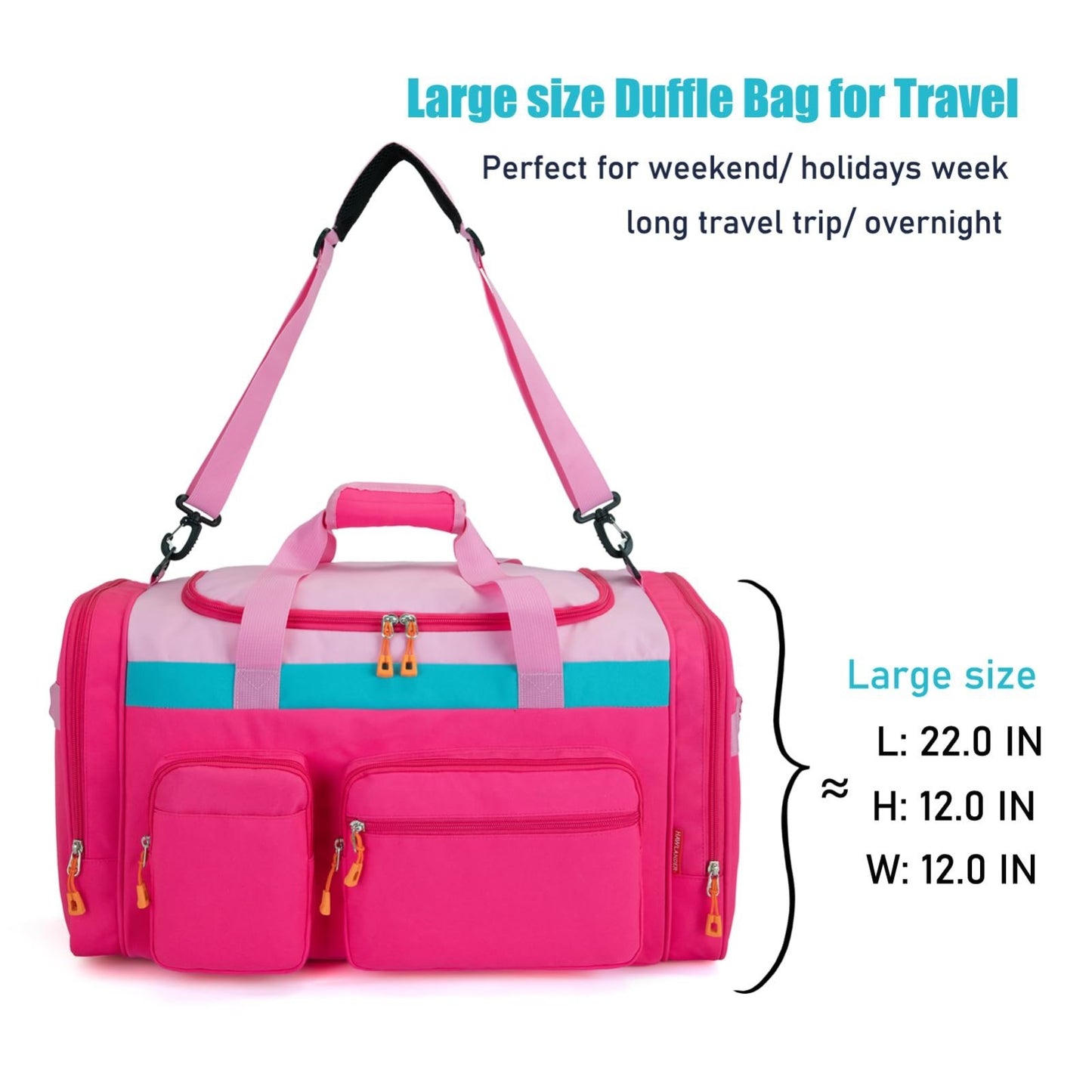 Spacious Pink Rose Kids Duffle Bag for Travel, Overnight, Weekend - 22"L x 12"H4