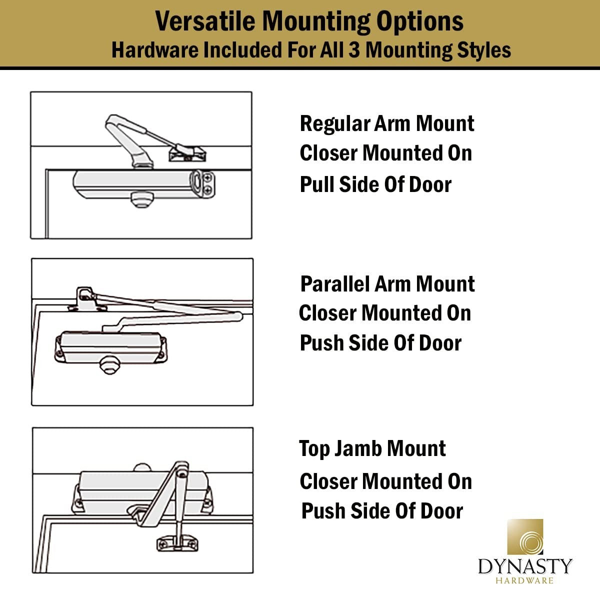 Heavy Duty Hydraulic Door Closer, Adjustable Spring Size 1 6, ADA Compliant, Sur4