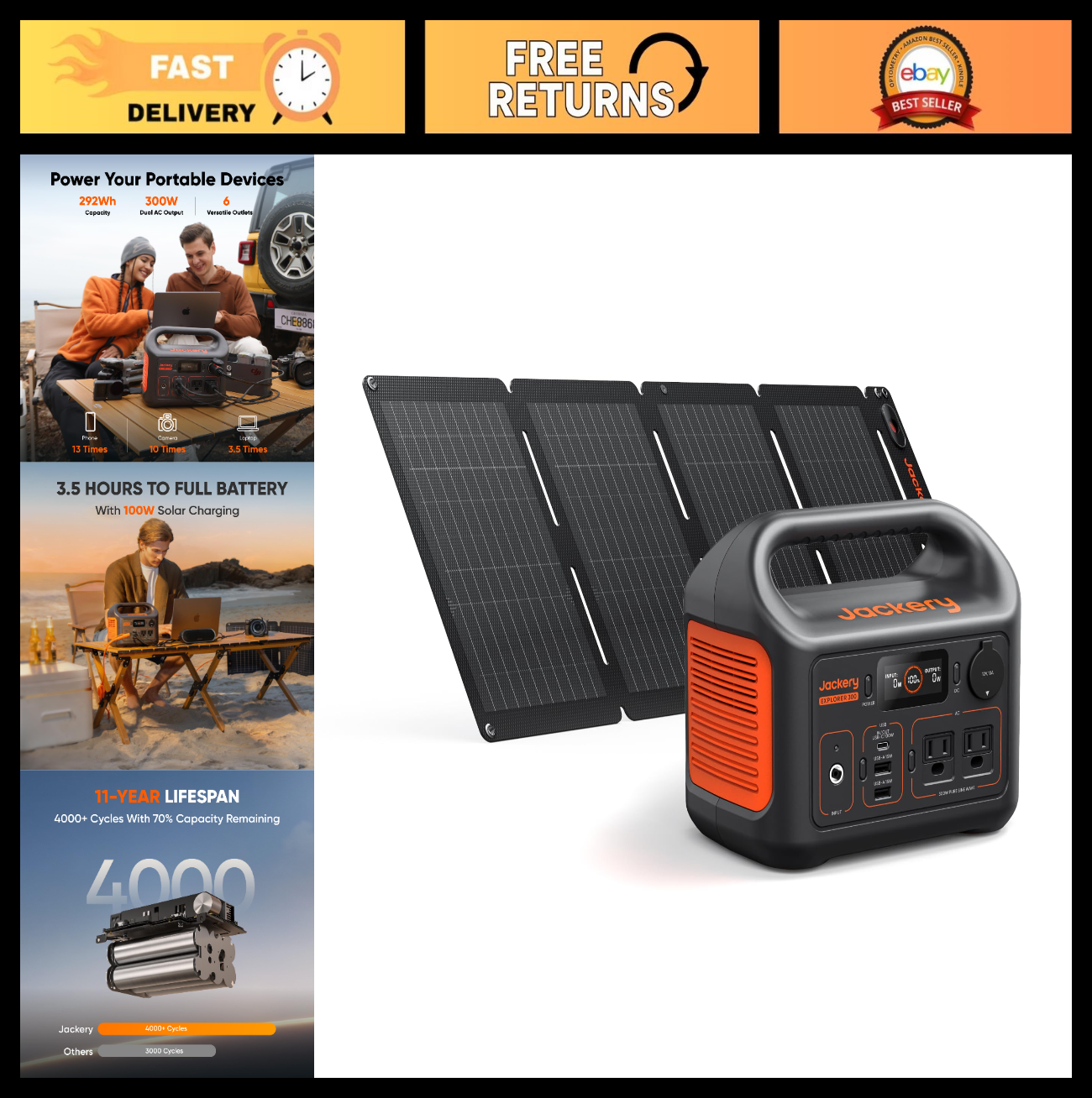 Portable Solar Generator 300W, 292Wh Power Station & 40W Solar Panel for Camping0