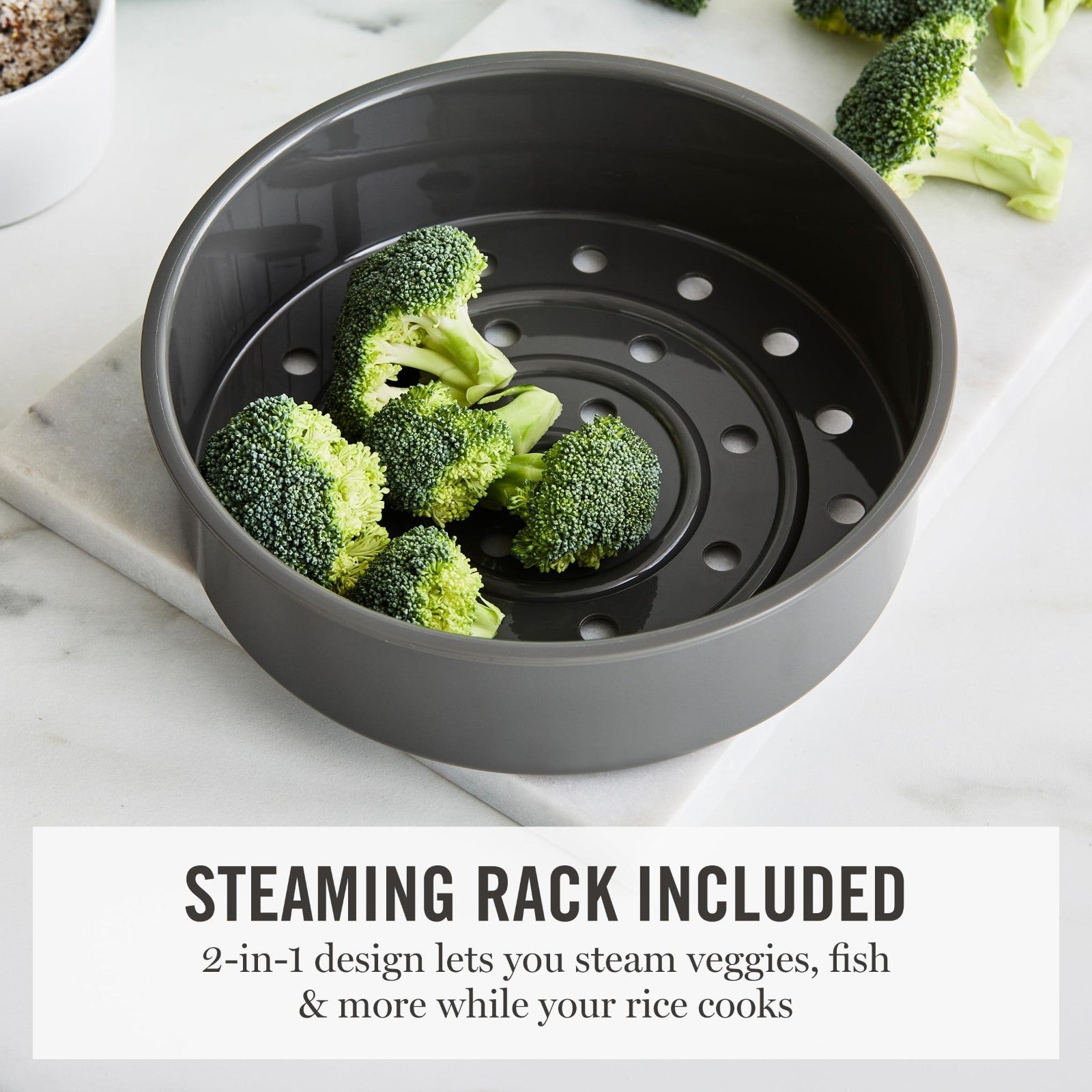 4-Cup Rice Cooker, Ceramic Non-Stick Pot, Keep Warm, Steam Basket, Quick Cook, G6