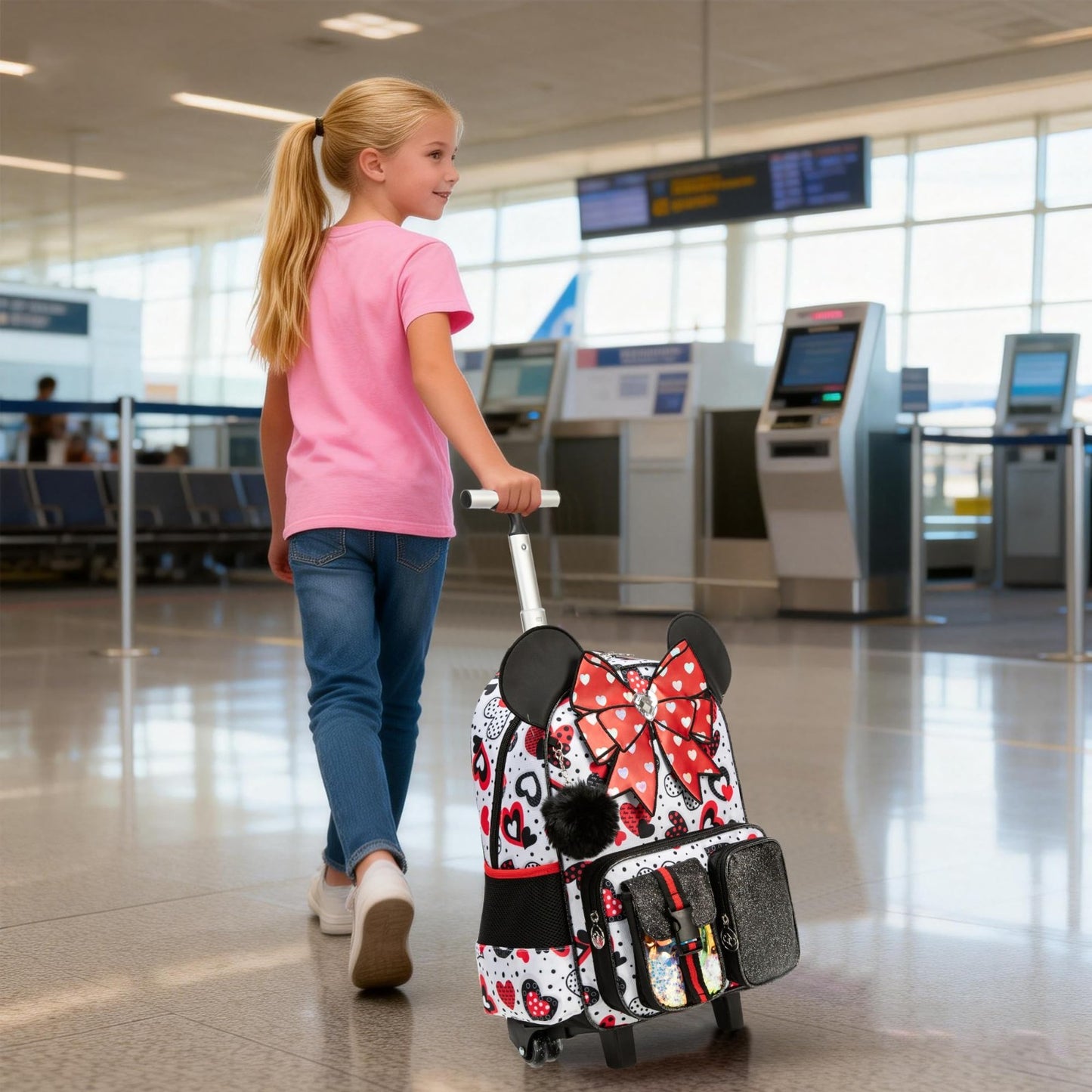 Rolling Backpack for Girls   Cute Wheeled Luggage with Lunch Box & Pencil Case  1