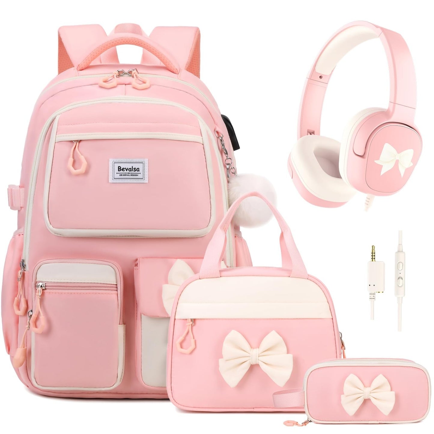 Cute Bow Backpack for Girls   School Bag with Lunch Bag & Pencil Case, Stylish &1