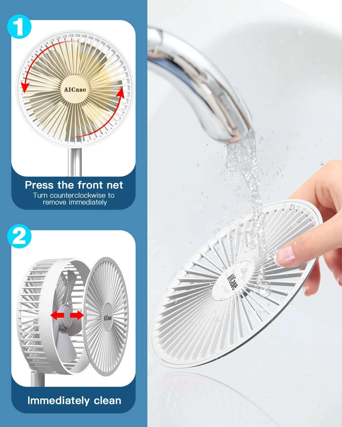 Portable Folding Stand Fan, USB Rechargeable 7200mAh, 4 Speed Adjustable Height,6
