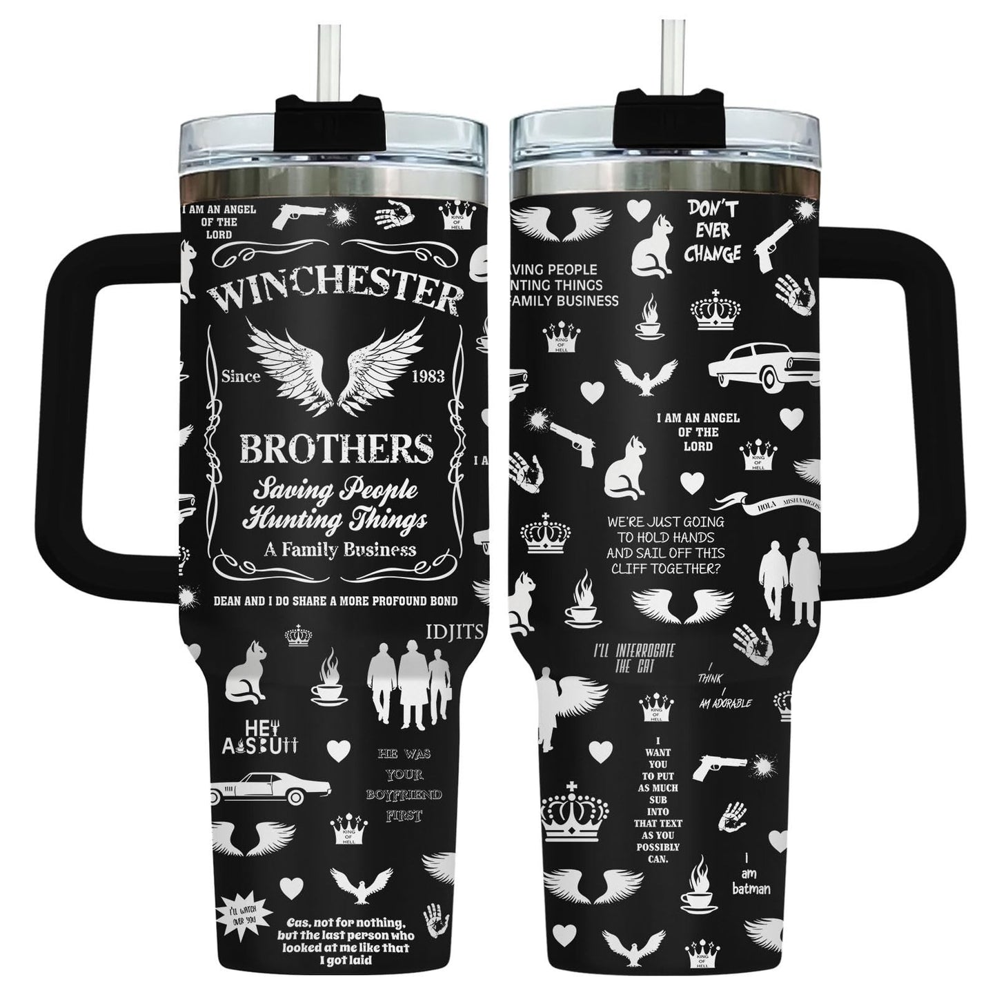 40oz Insulated Tumbler with Handle & Straw   Vintage Car Wings Coffee Cup Gift1