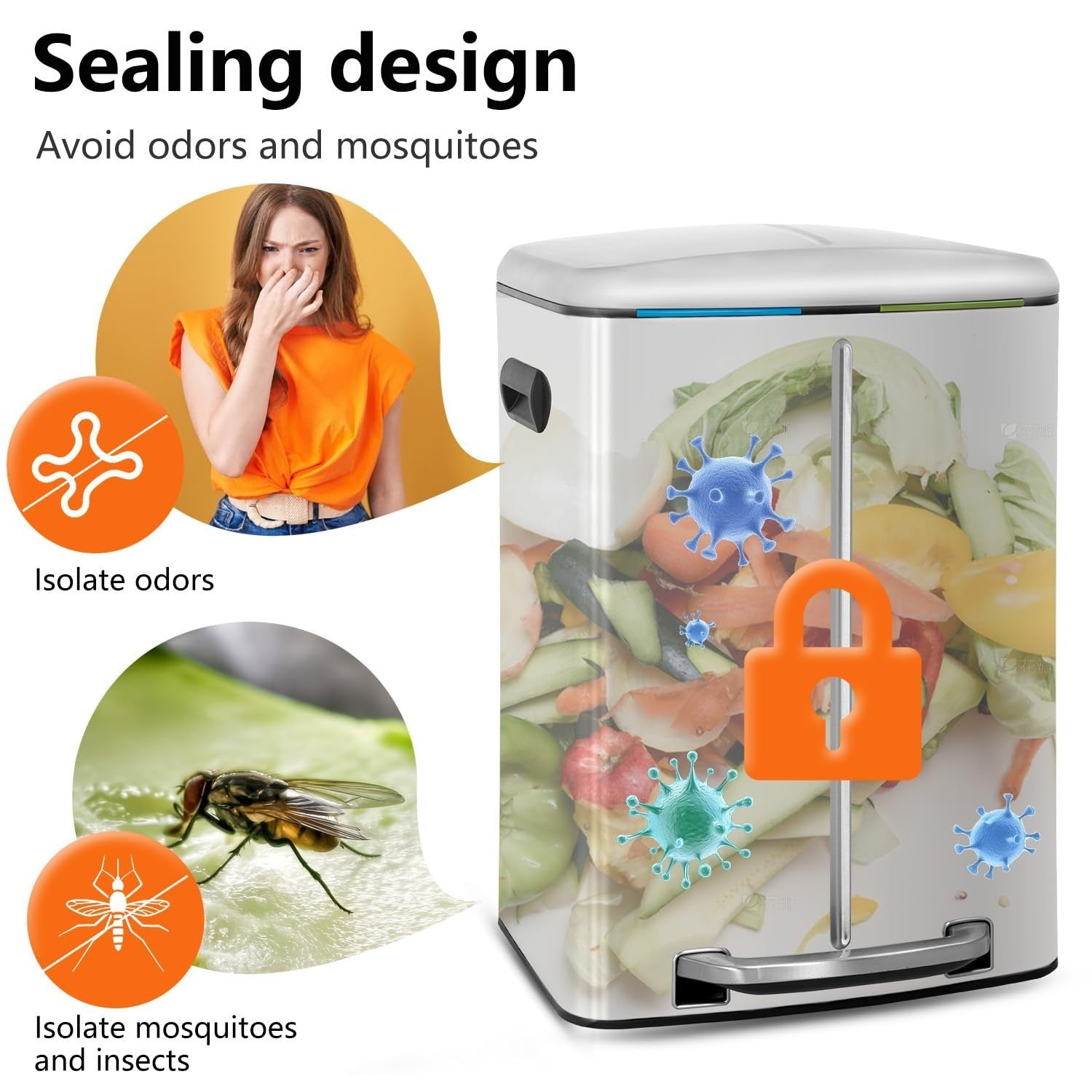 Dual Compartment Trash Can with Lid, Removable Inner Bucket, Foot Pedal, Soft Cl4