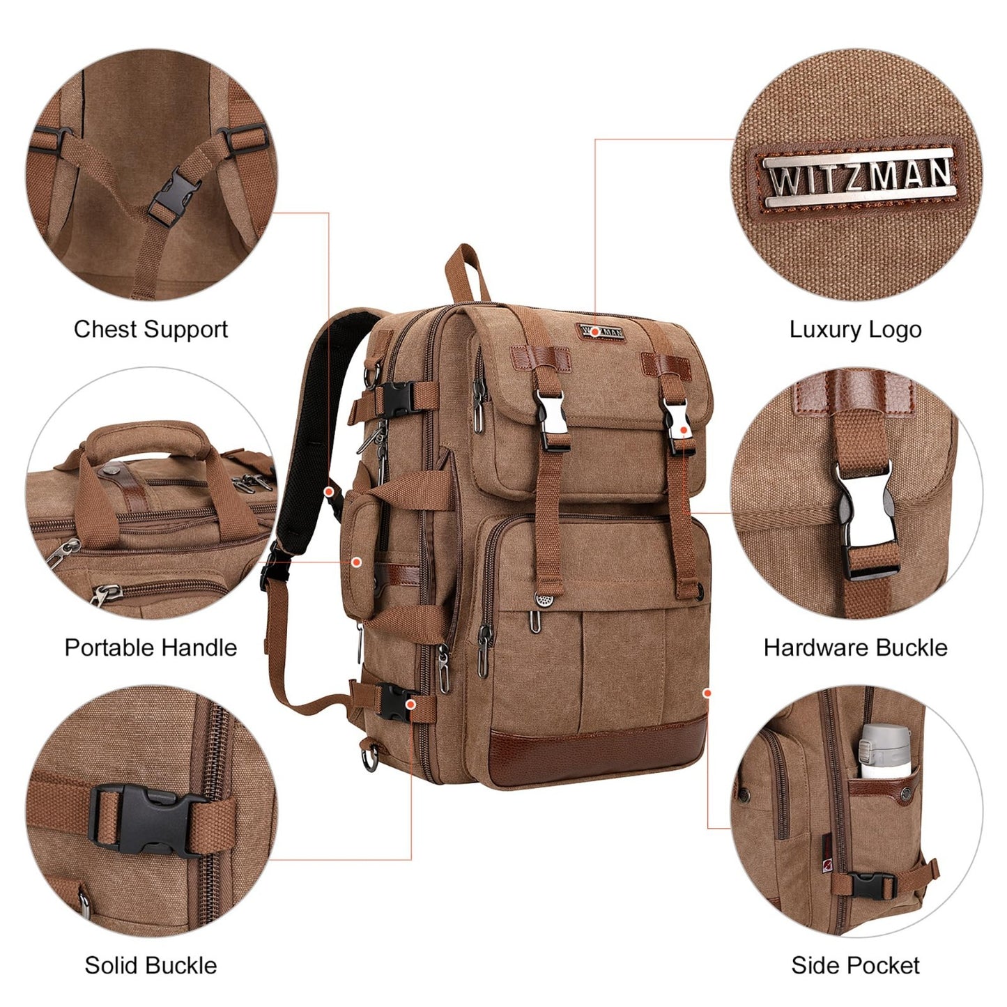 Large Canvas Travel Backpack for Men, Fits 16" Laptop, Durable & Stylish7