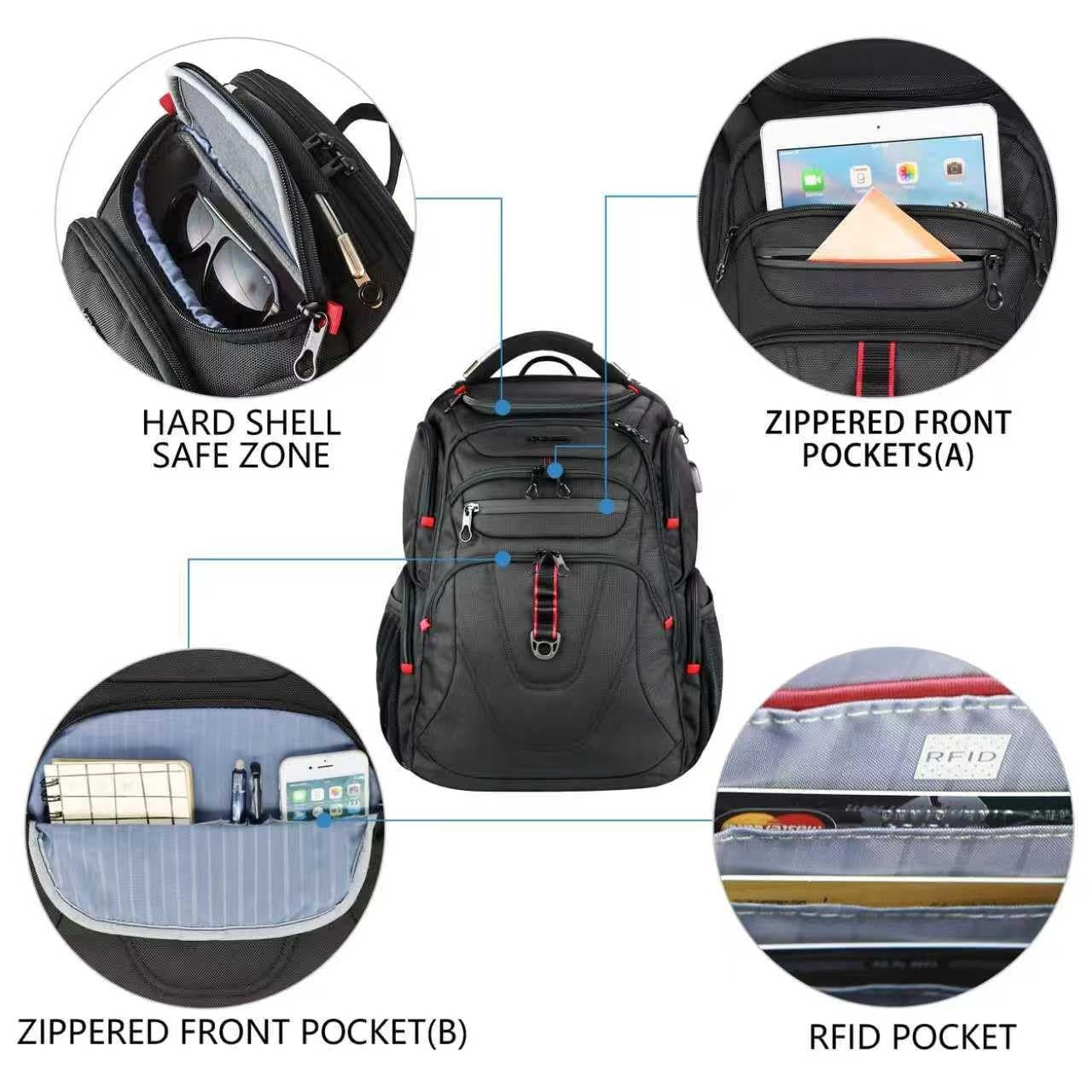 17.3" TSA Friendly Travel Laptop Backpack, Water Repellent College Daypack, RFID3