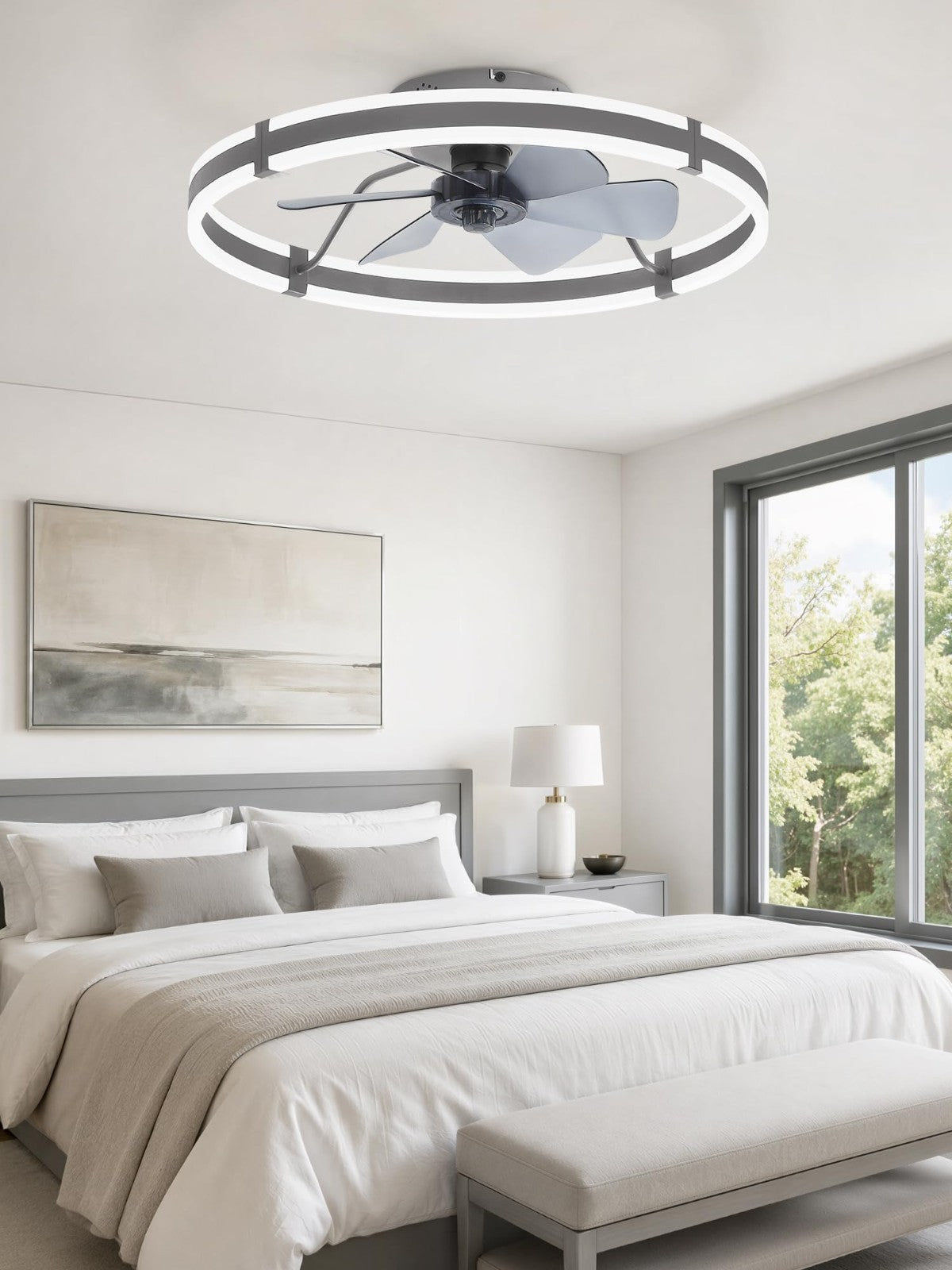 Low Profile 24'' Ceiling Fan with Lights, Remote Control, Dimmable LED, Quiet Mo6