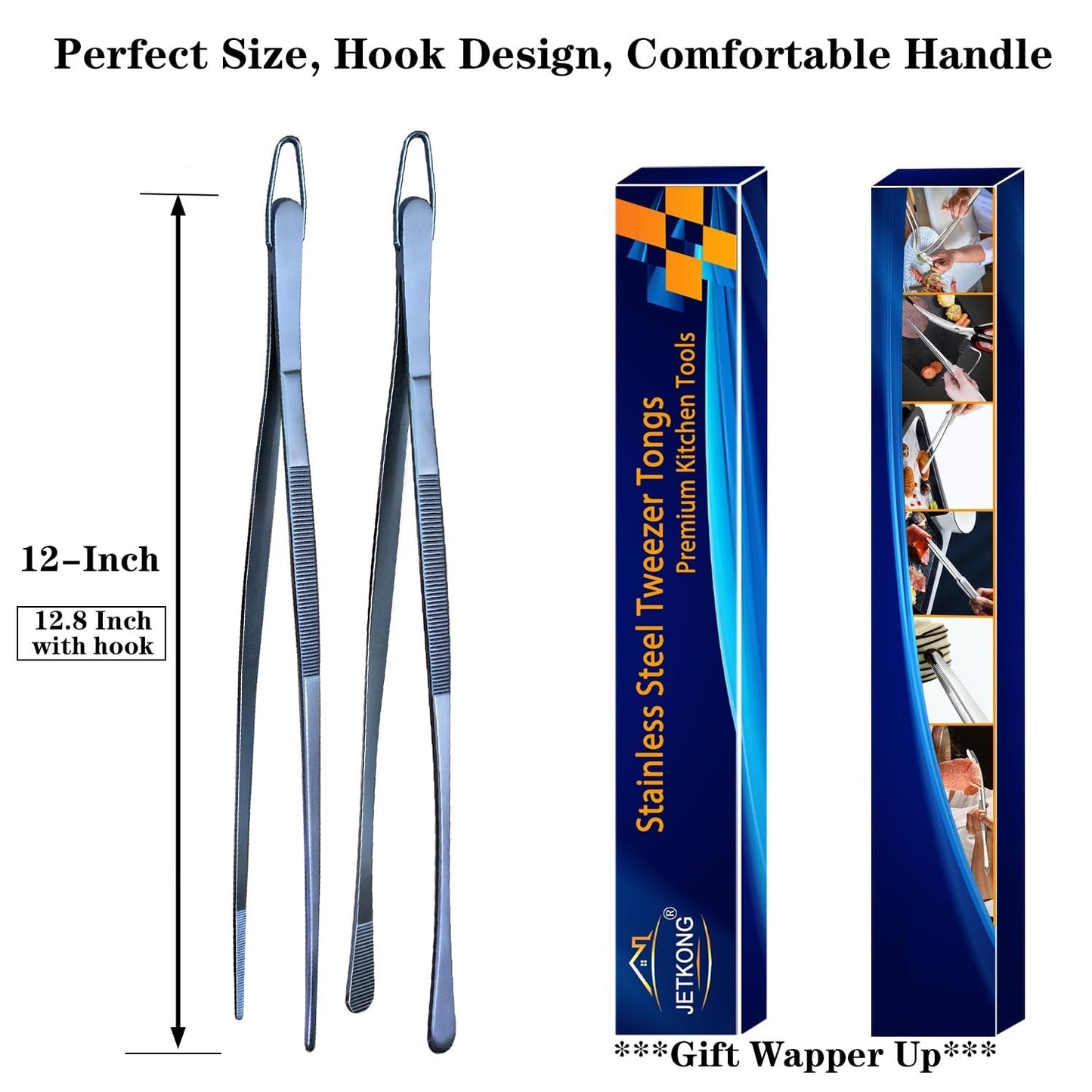 12 Inch Stainless Steel Cooking Tweezers   2 Pcs Kitchen Tongs for Plating, Navy5