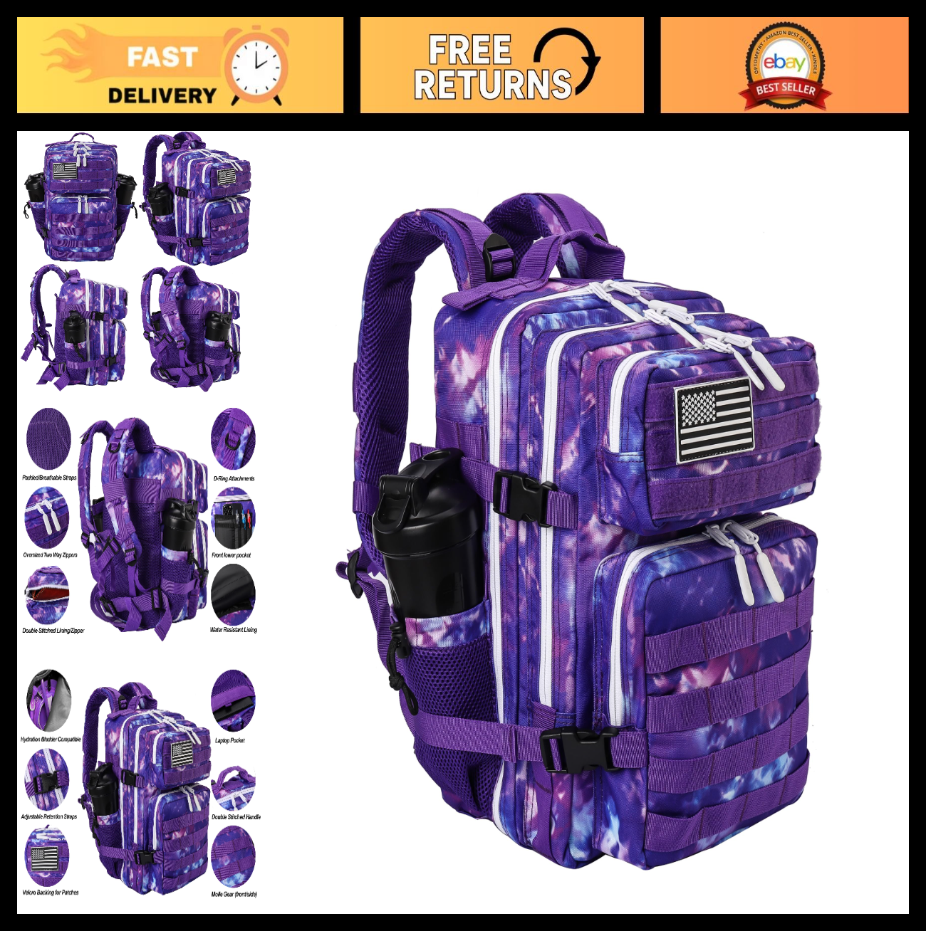 Tactical Military Backpack 25L/35L Army Assault Pack Rucksack with Water Bottle0
