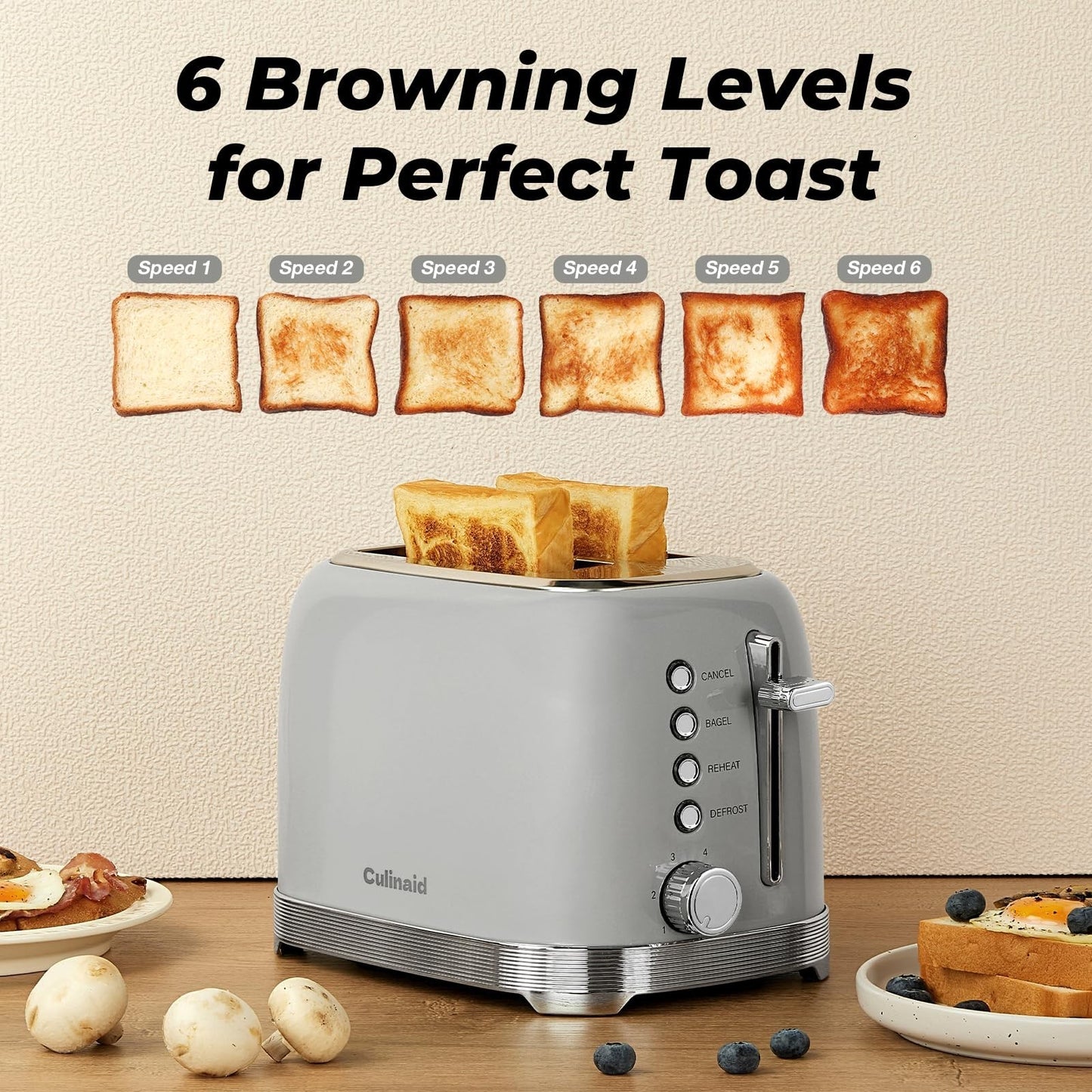 Retro 2 Slice Stainless Steel Toaster   Gray, Compact Design, Fast Toasting4