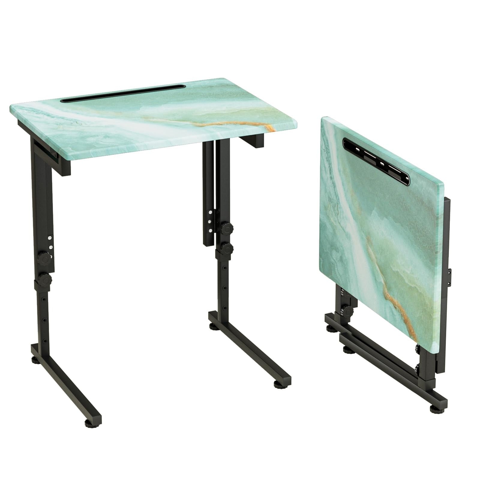 Adjustable Folding TV Tray Table - Sturdy MDF Top, No Assembly, Sea Blue - Livin1
