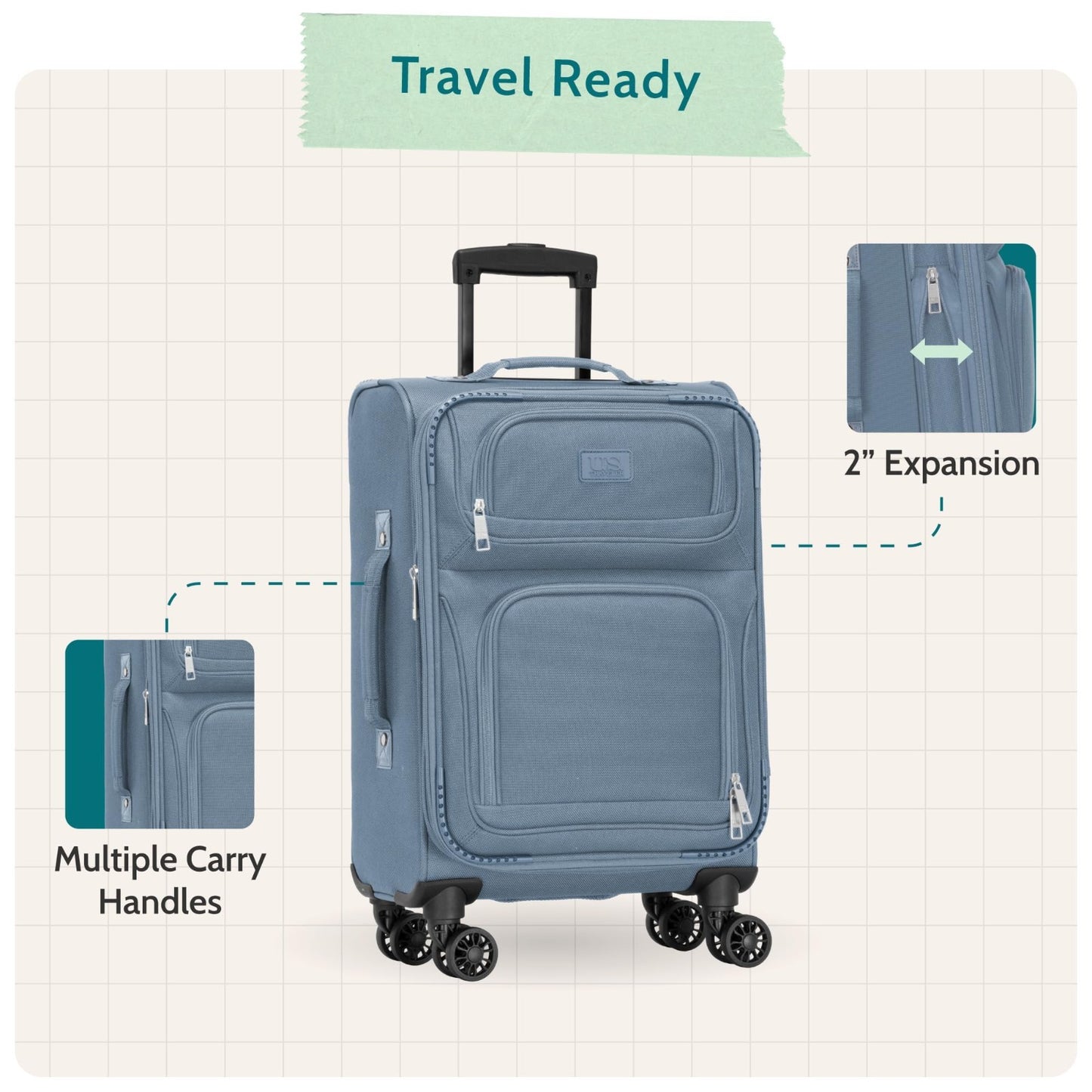 Lightweight Softside Rolling Carry-on Suitcase - 4-Wheel Travel Luggage, Green3